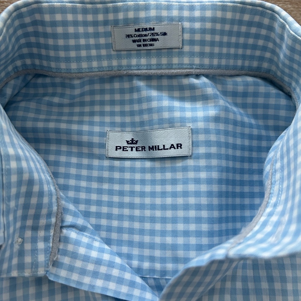 Peter Millar Light Blue Gingham Button-Down Shirt - image 3